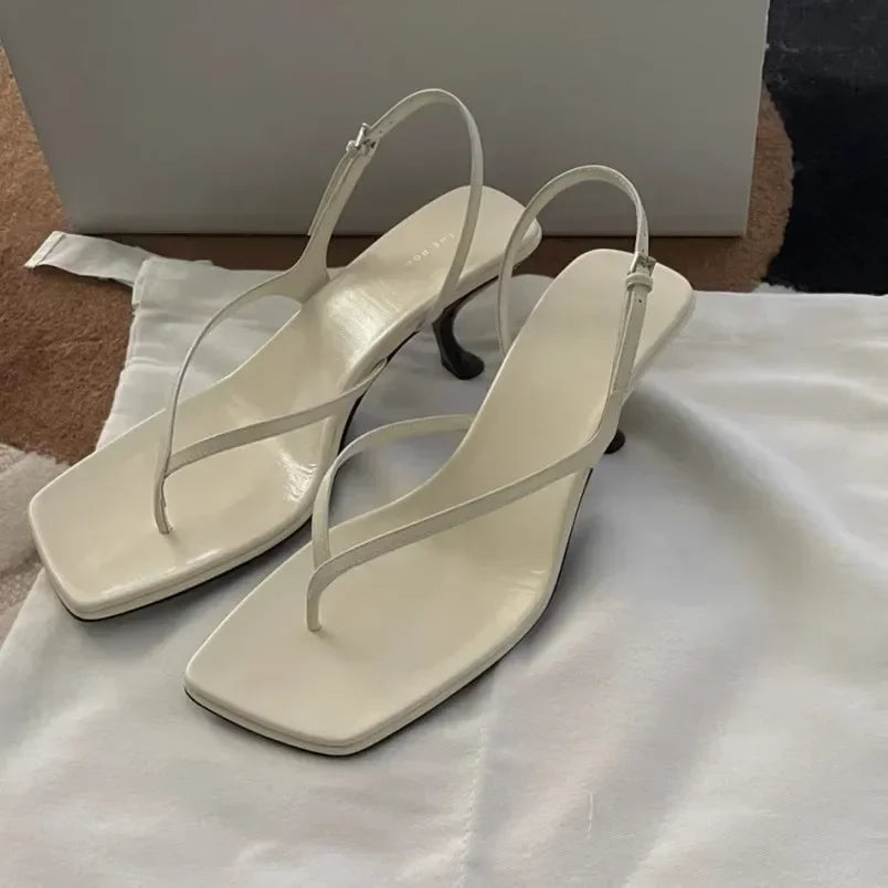 Retro Square Toe Clip Toe Sandals Kitten Heel Back Strap Brown Solid Concise French Style Sexy Fashion Women's Shoes Summer Casual