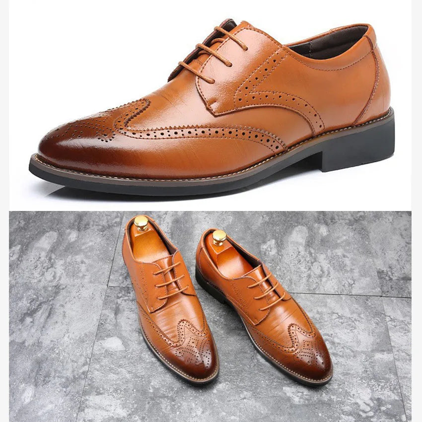 Men's Wingtip Oxford Shoes - Pointed Toe Lace-Up Business Dress Large Sizes