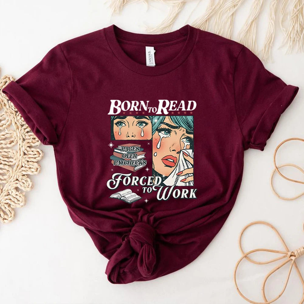 Retro Born To Read Bookish T Shirt Funny Reader Book Addict Shirts Spicy Books Short Sleeves Tops Bookish Tee Book Lover Gift