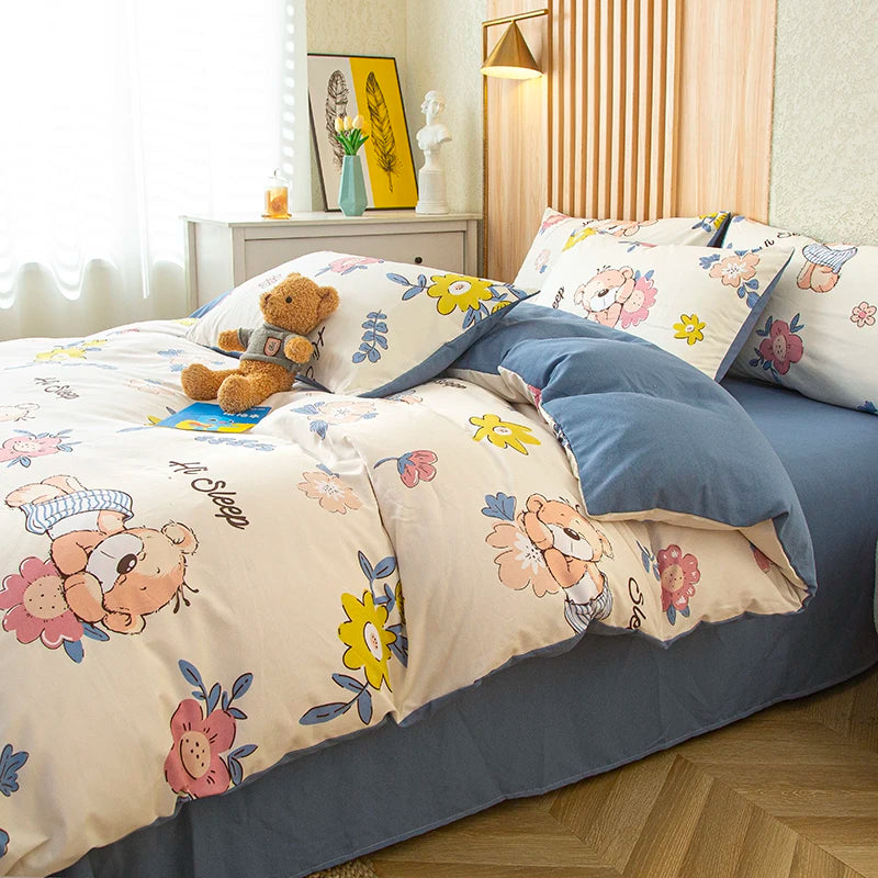 BLOOM & REST - Flower Printed Duvet Cover - Washed Cotton, Without Pillowcase