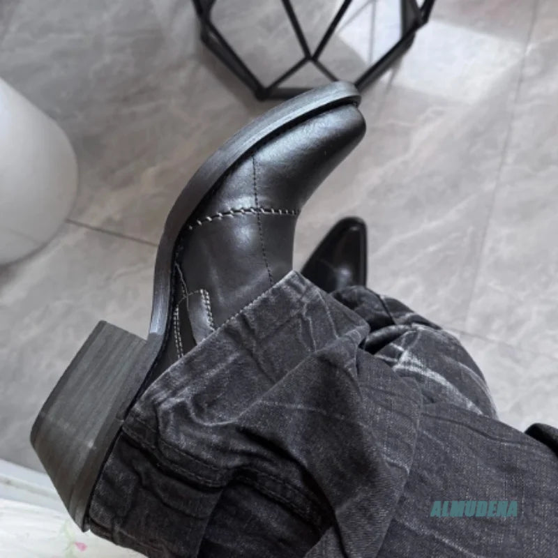DARK WEST - Square Toe Faux Leather Ankle Boots - Street Edge Meets Western Soul