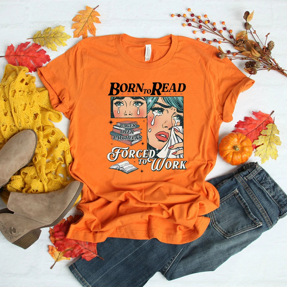 Retro Born To Read Bookish T Shirt Funny Reader Book Addict Shirts Spicy Books Short Sleeves Tops Bookish Tee Book Lover Gift