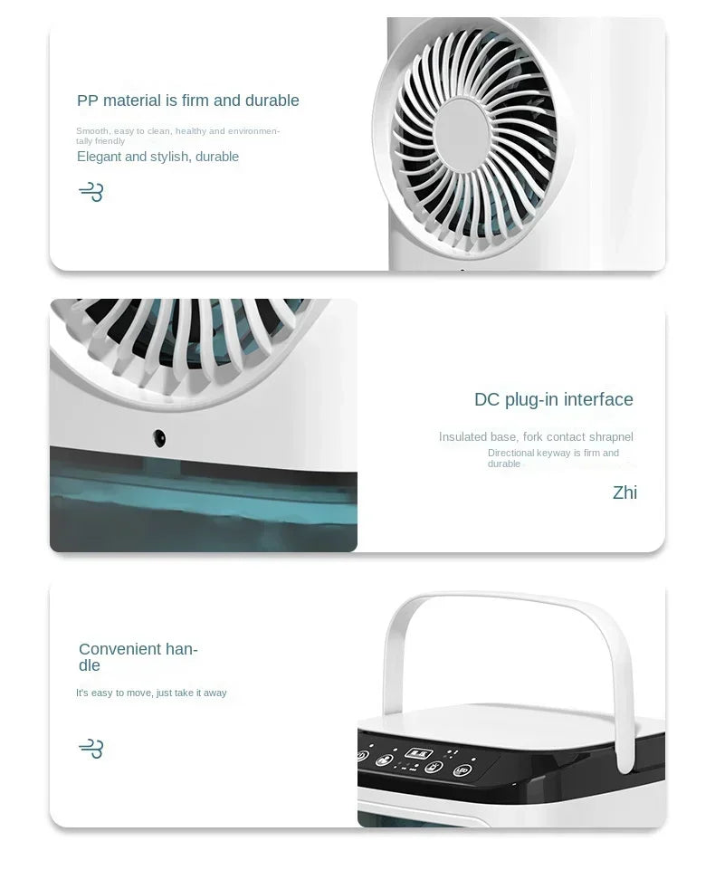 Portable Mini Air Conditioner – 900ml Mist Cooler Fan Humidifier Night Light