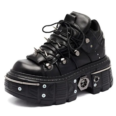 Punk Rivet Ankle Boots – Lace-Up Platform Butterfly