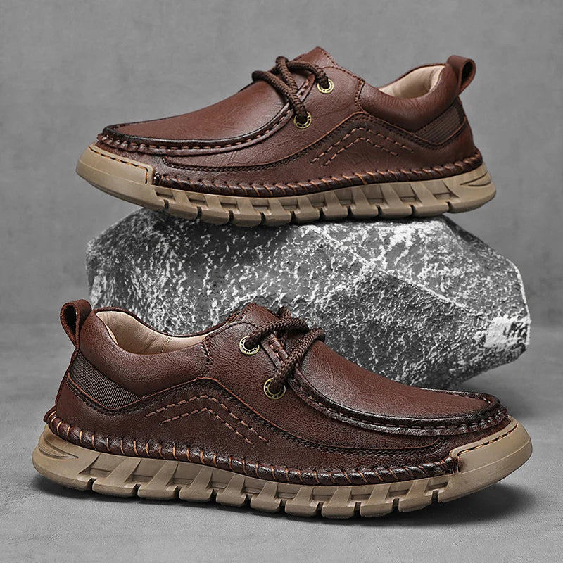 EASY GRAIN - Men's Handmade Split Leather Loafers - Flat Moccasins, Casual Comfort