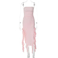 2024 Summer Maxi Women's Dress Vintage Elegant black Fashion Sleeveless Slim Backless Irregular Tassel Party Dresses Street Robe