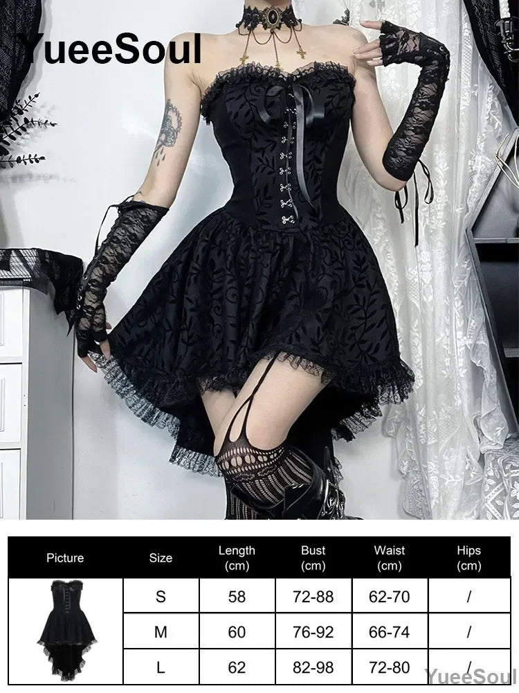 Grunge Gothic Women Dress Lace Trim High Waist Bodycon Mini Dress 2026 New E-girl Vintage Punk Harajuku Lolita Party Clothes