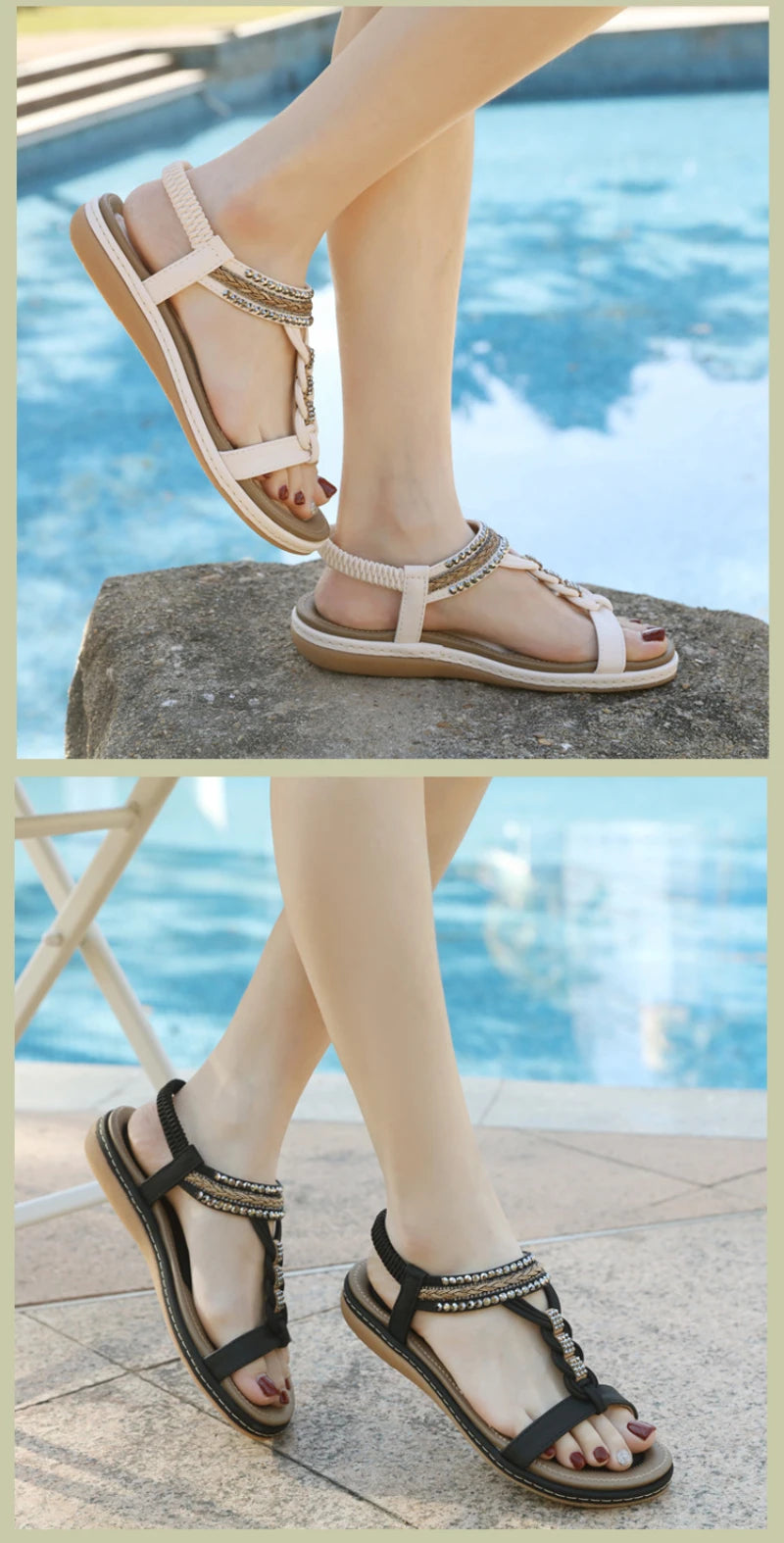 Spring And Summer 2025 New Lightweight And Comfortable Flat Sandals For Women's Elastic Straps Casual Beach Big Size Shoes