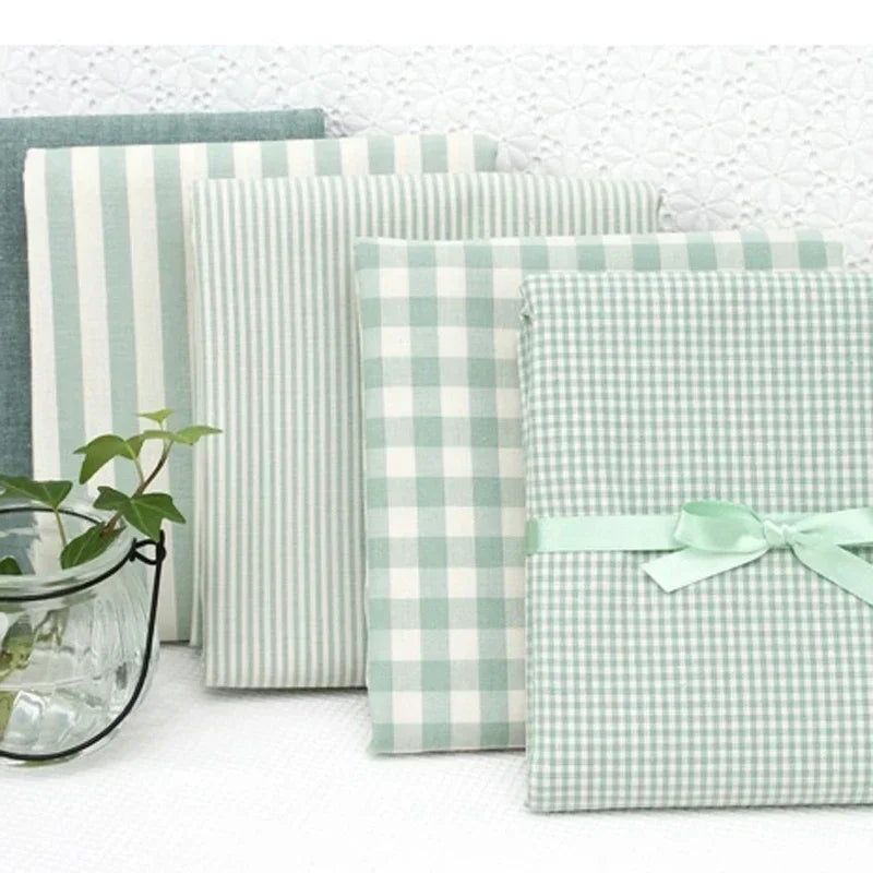 STRIPED COTTON SATEEN FABRIC - Stripes, Grid or Solid, 150cm Wide - Home & Craft
