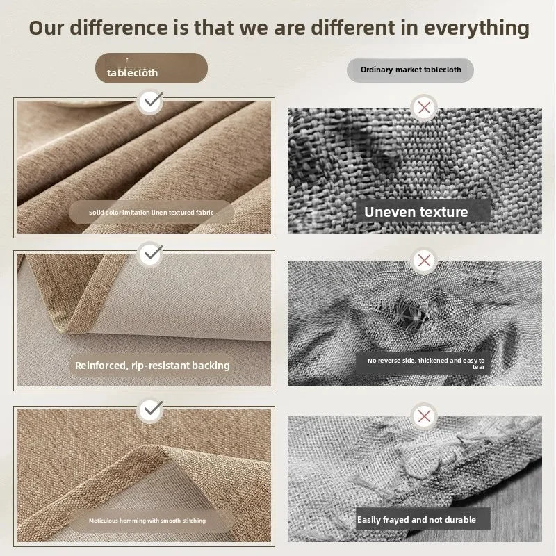 SOLID LINEN-LOOK WATERPROOF TABLECLOTH - Oil & Dust Resistant Rectangle Cover - Every Meal, No Stress