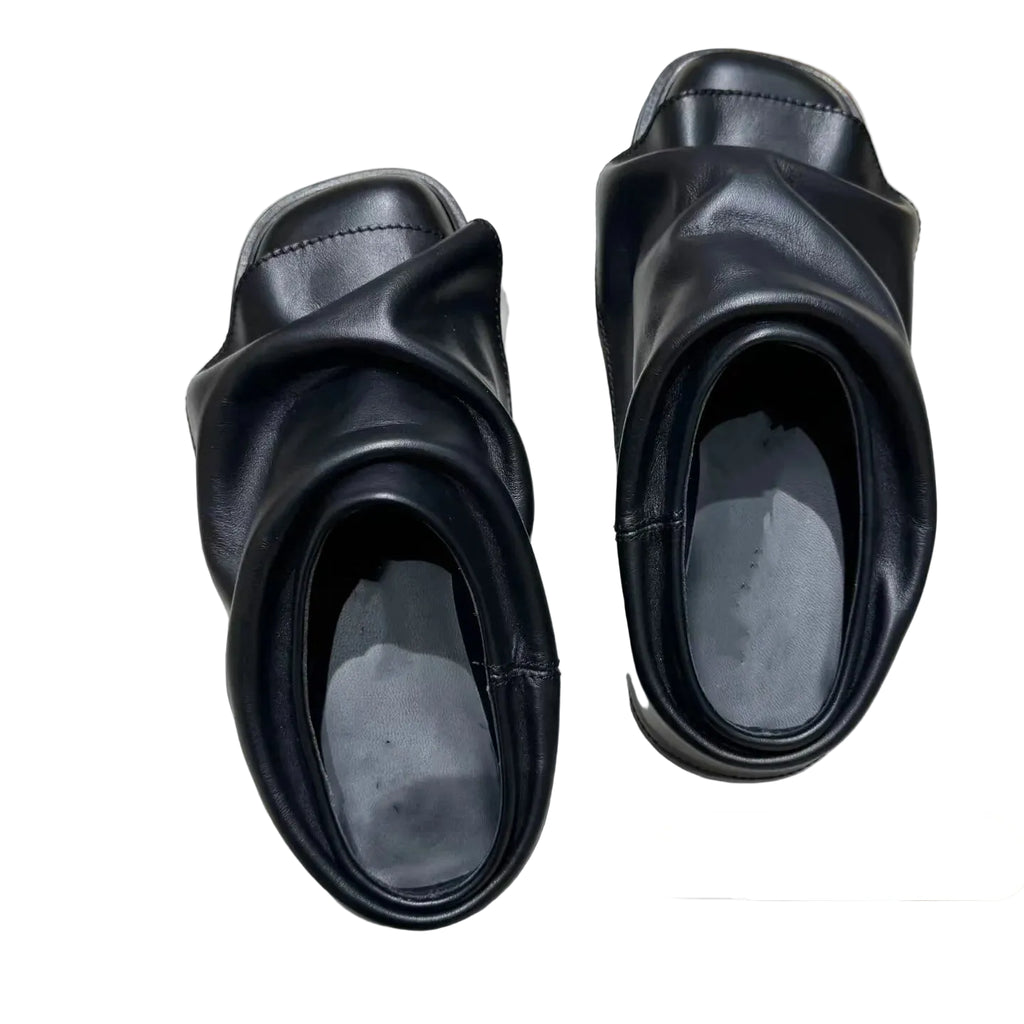 RUCHED PLATFORM - Square Toe Slide Mules - Thick Sole, Height Boost