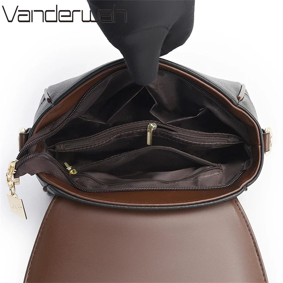 Elegant Small Crossbody Bag - Cream & Brown Messenger