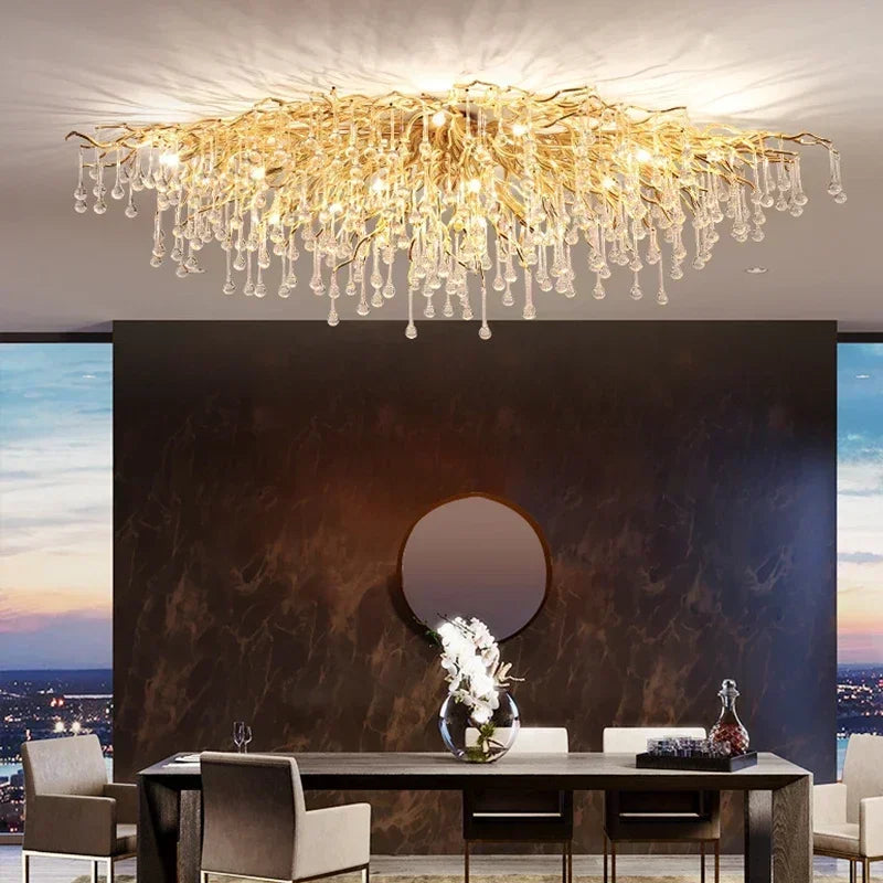 Luxury Gold Crystal Chandelier – Water Drop, Pendant & Ceiling