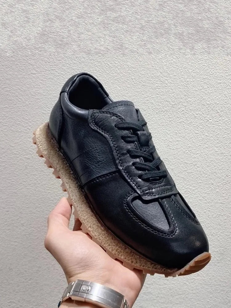 RETRO LIFT - Men's Genuine Leather Platform Sneakers - Retro Lace Up, Height Increasing, Skateboard Style