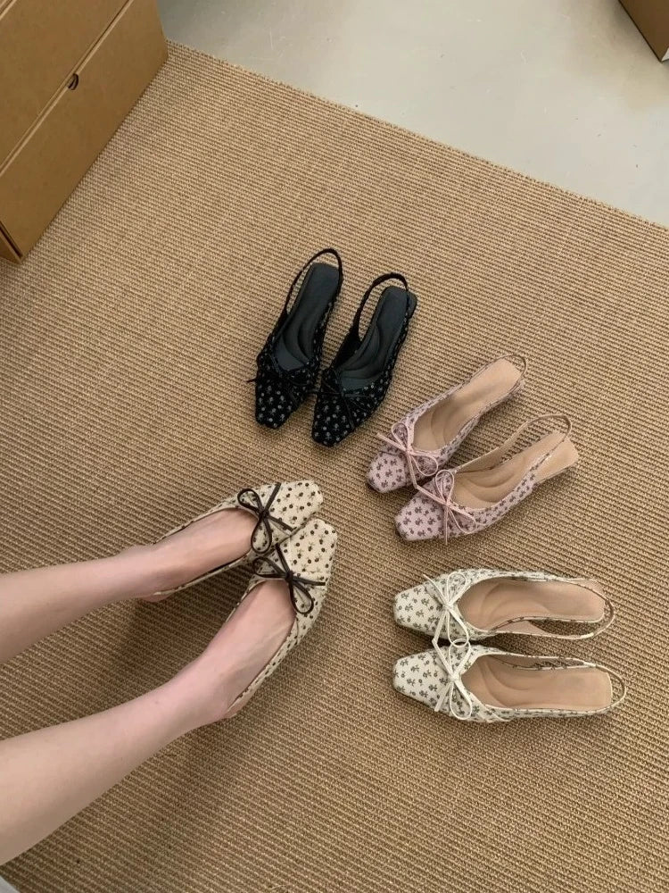 Summer Polka Dot Butterfly-knot Women Sandals Comfort Slip On Slingbacks Mules Shoes Ladies Dress Street Style Low Heel Shoes