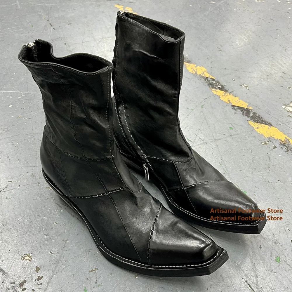 Men's Retro Chelsea Boots - Pointed Toe Zipper Height Increasing British Style