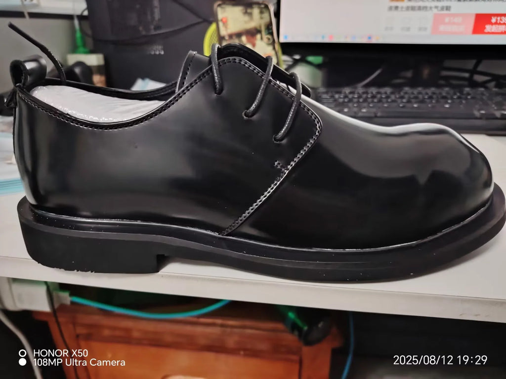 BROGUE BOSS - Men's Thick-Sole Genuine Leather Brogue Shoes - Lace-Up Round Toe Business Casual Derby
