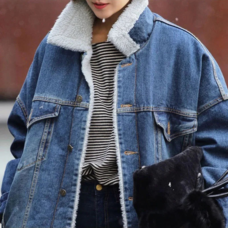 Long Denim Coat - Thick Winter Jacket