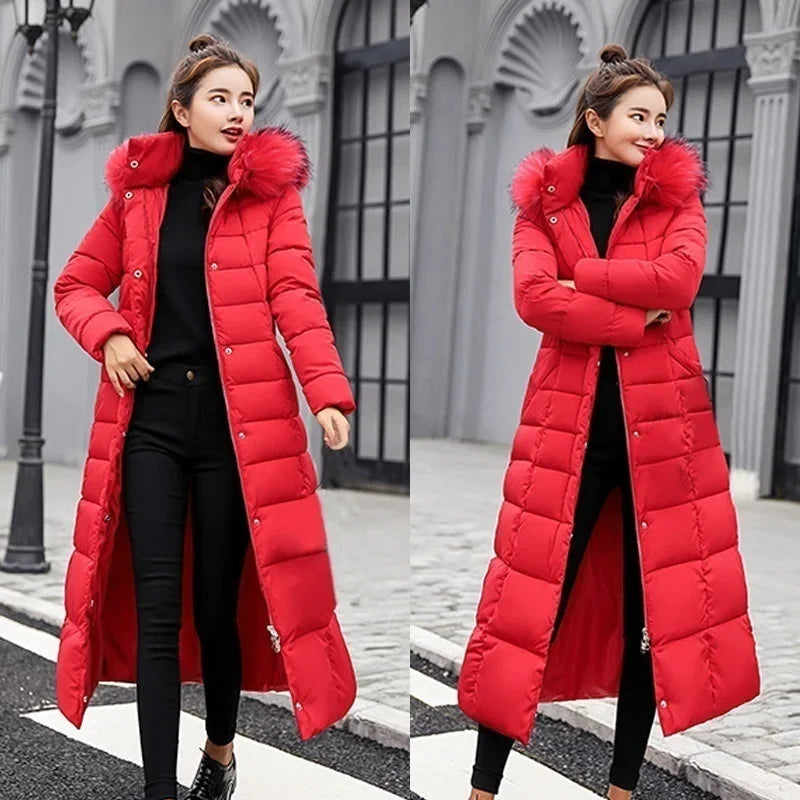 Long Slim Coat - Fox Fur Collar & Bow Belt