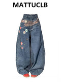 2025 Autumn Winter Women's Denim Pants Boyfriend Y2K Japanese Print Baggy Jeans Grunge Harajuku Cowboy 2000s Wide Fit New In