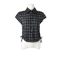 Vintage Classic Plaid Short Sleeve Collared Button Shirt Women Y2k Fashion Cinch Waist Tops Streetwear Casual Retro T-Shirts New
