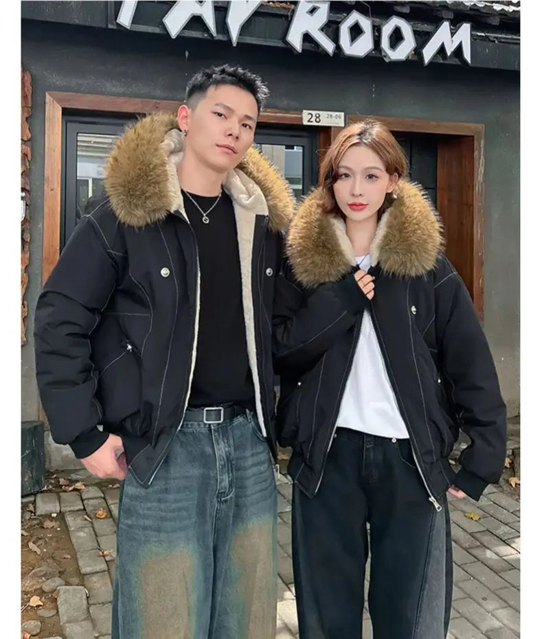 ZAROY - Fur Collar Hooded Parka - Y2K Streetwear, Unisex, Winter