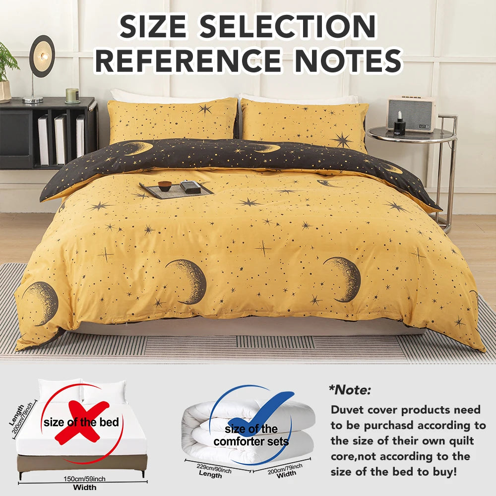 COSMIC DREAMS - Moon & Star Duvet Cover Set - Reversible, Soft & All-Season