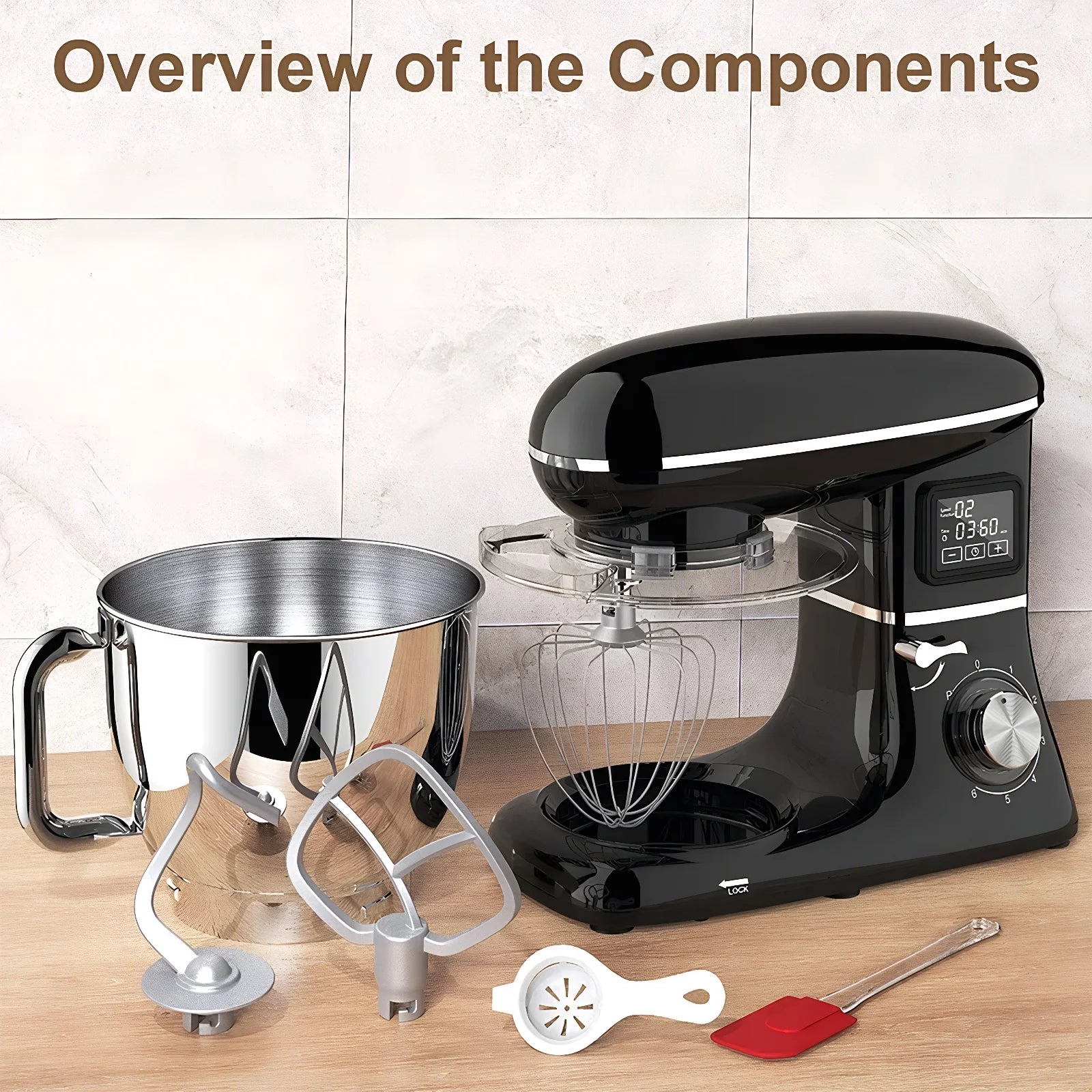1500W Stand Mixer 6.5L - 6-Speed Kitchen Food Mixer LED