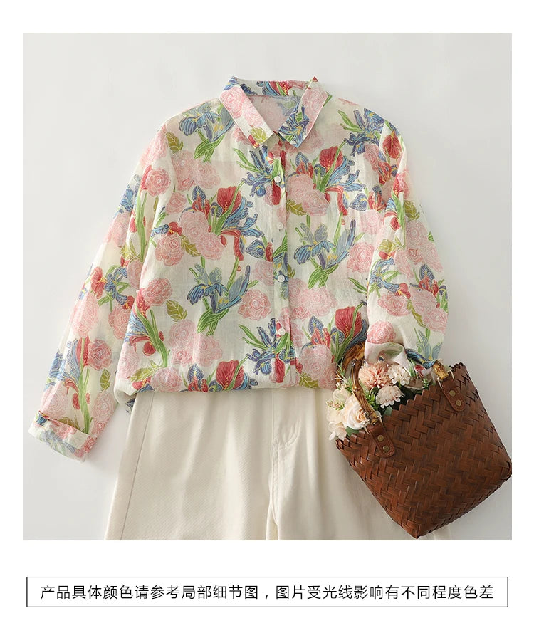 PRINTED LOOSE BLOUSE - Polo Neck, Full Sleeve, 15 Colors - Soft Season