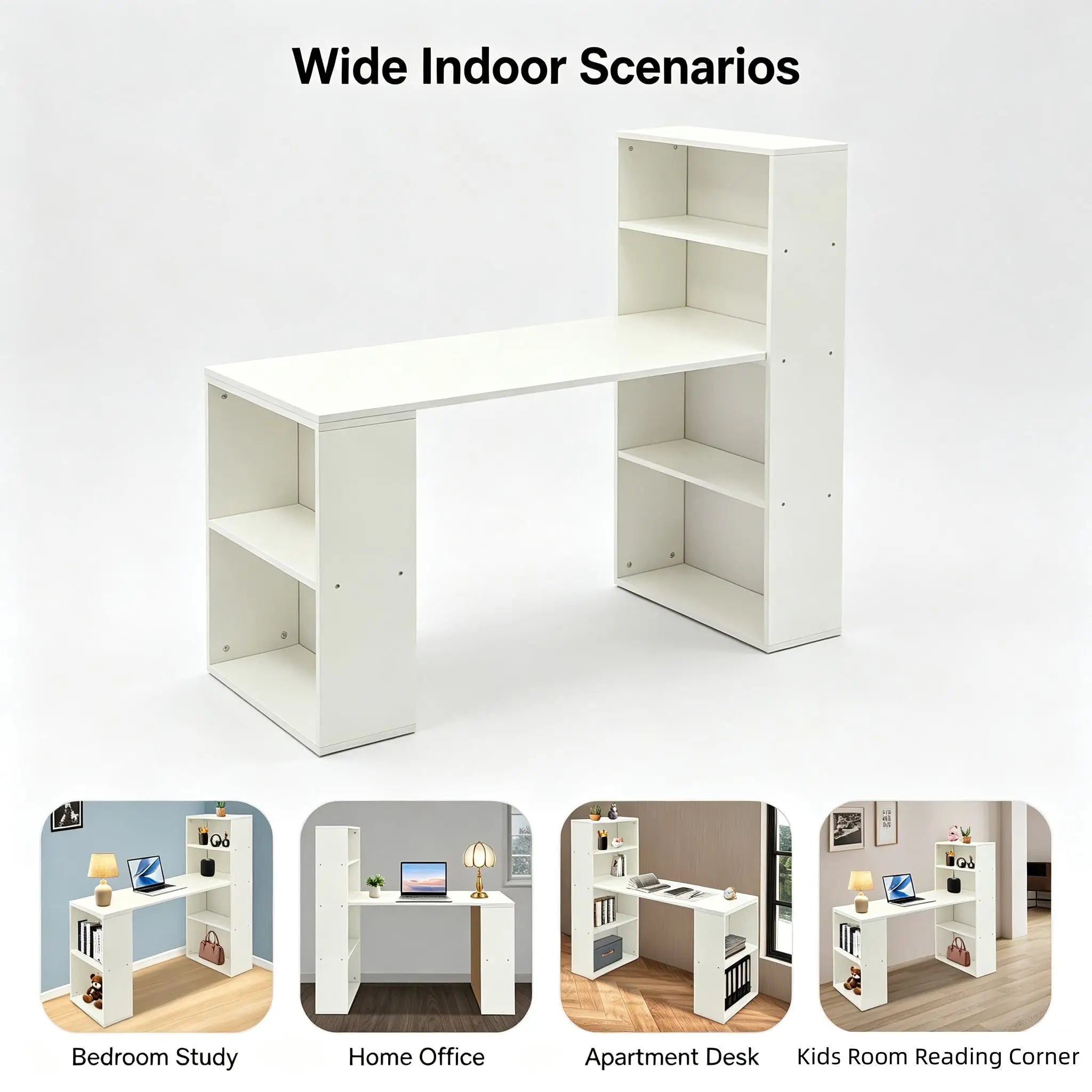 BYMAOCAR CORNER - L-Shaped Desk 120cm with 4-Tier Bookshelf - Work. Study. Game. All in One Corner.