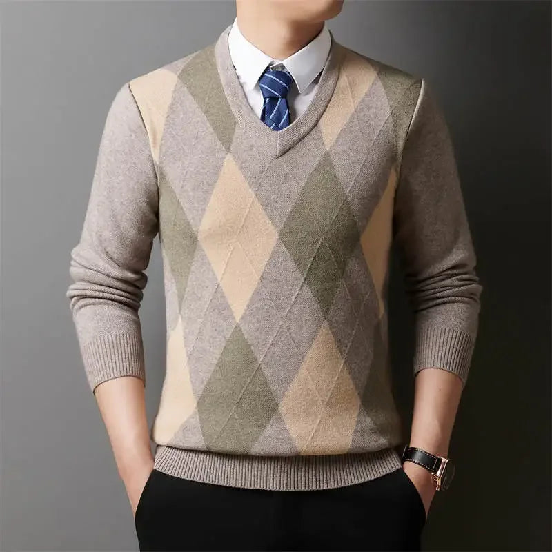 ARGYLE CLUB - Men's Plaid V-Neck Knit Sweater - 3 Colors, M–4XL