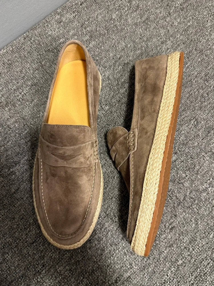 SUEDE WEAVE - Men's Cow Suede Leather Loafers - Vintage Moccasin Driving Shoes