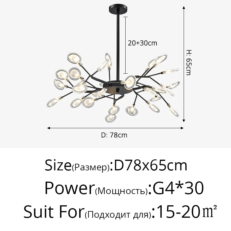 Nordic Firefly LED Chandelier – 9 to 54 Heads, Black or Gold