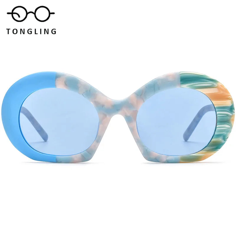 2025 New fashion color match frosted acetate cat-eye universal thick frame multi-color driving sunglasses for men and women