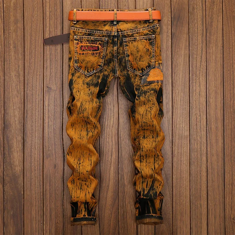 TORN APART - Men's Ripped Patchwork Slim Straight Jeans - Vintage Distressed Denim