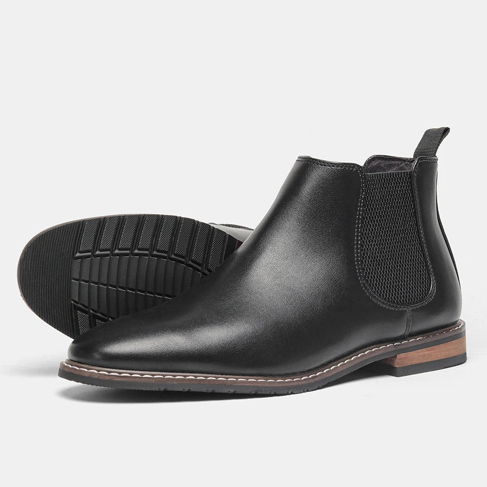 CHELSEA CRAFT - Men's Retro Leather Ankle Boots - Elastic Band, Round Toe, Low Heel