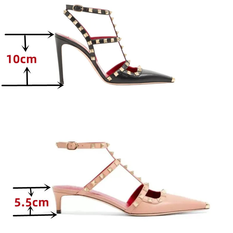 Studded High Heel Sandals – T-Strap Pointed Toe Stiletto Party Heels