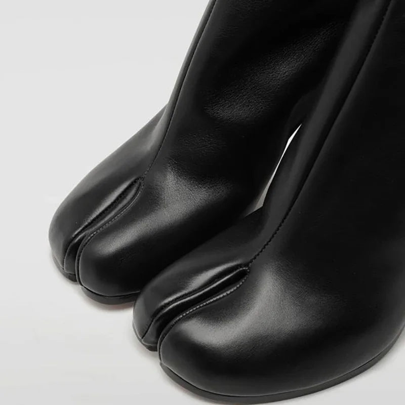 Leather Tabi Boots – Split Toe Chunky Heel Ankle
