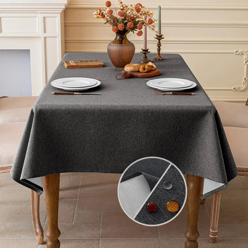 SOLID LINEN-LOOK WATERPROOF TABLECLOTH - Oil & Dust Resistant Rectangle Cover - Every Meal, No Stress