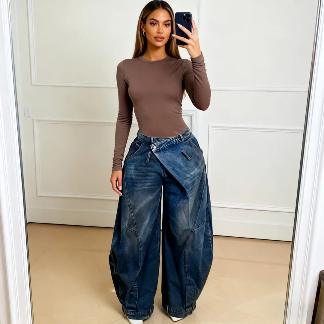 Distressed Wide Leg Jeans - Punk Streetwear
