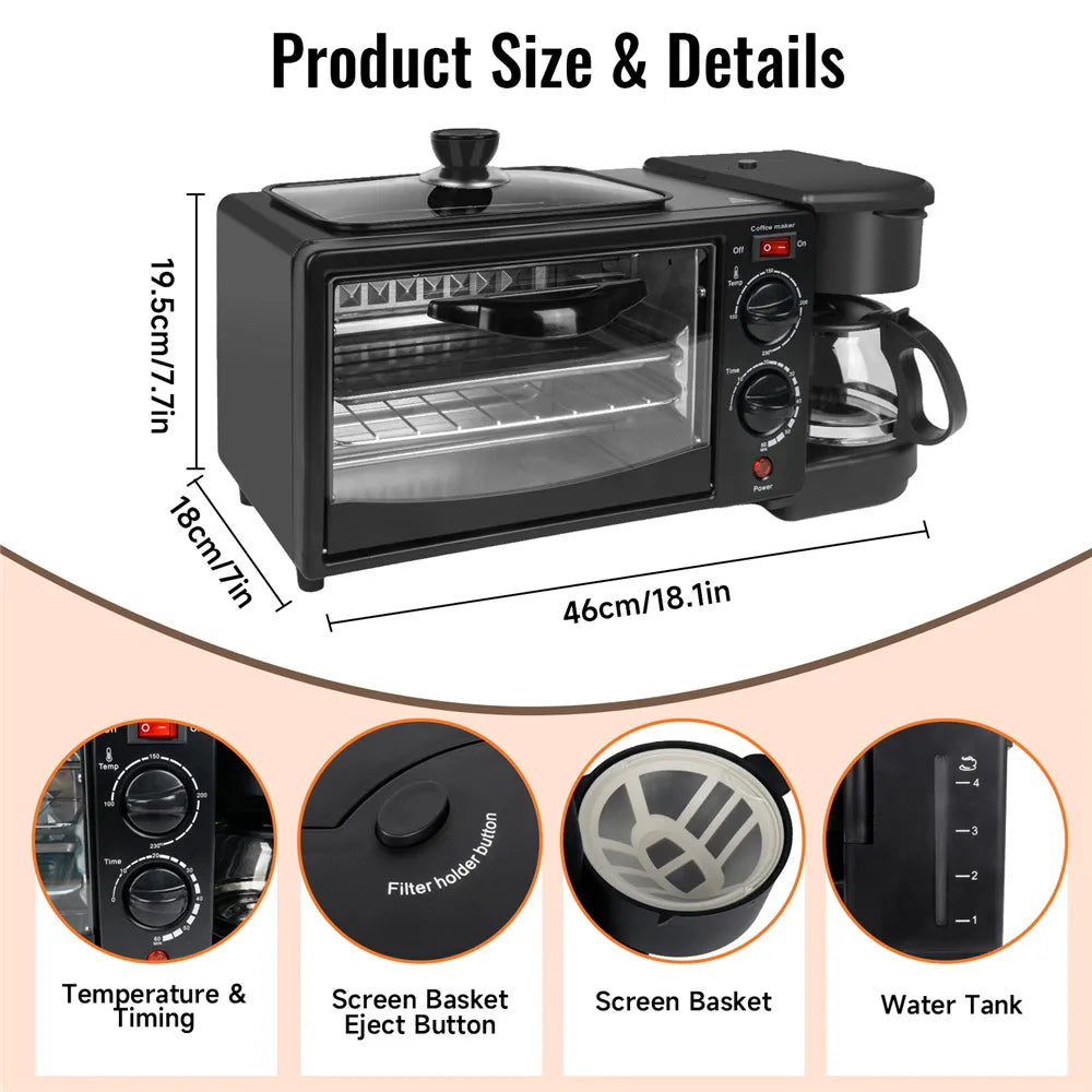 3 in 1 Breakfast Maker – 9L Oven Coffee Maker Frying Pan