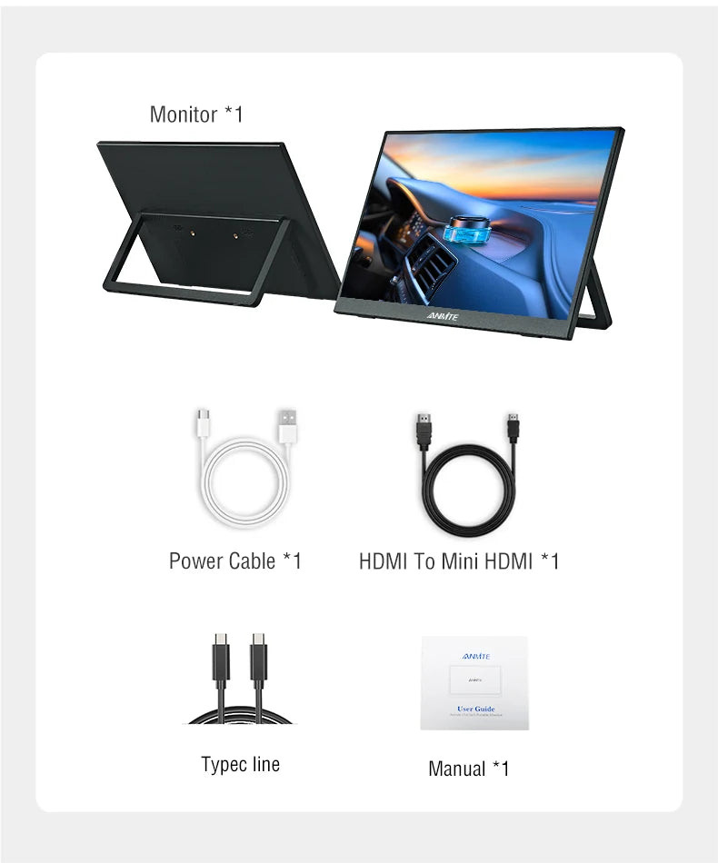 Anmite 16-Inch Portable Touch Monitor Non-touch optional 1200P HDR 16:10 For XBox PS4 / 5 Switch Cell Phone PC Laptop Extension