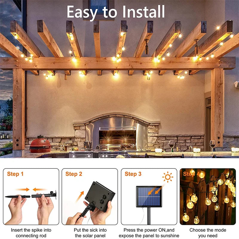 SOLAR STRING LIGHTS - 5–11 m, 20–60 LEDs - Crystal Globe Garden Glow