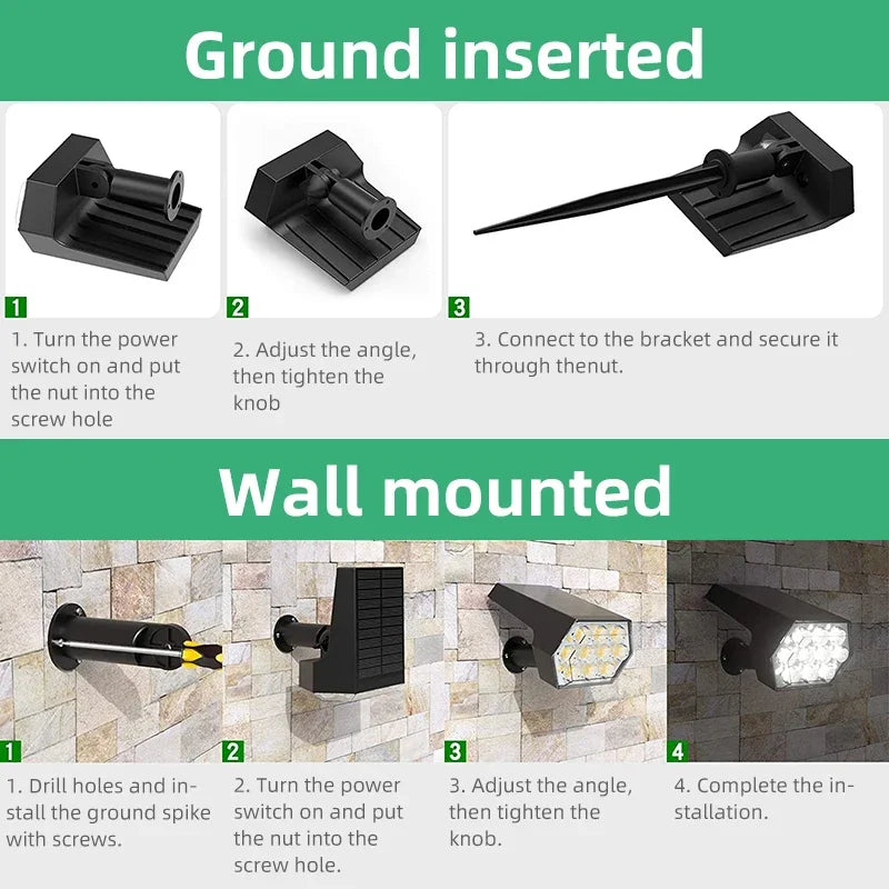 SOLAR GARDEN SPOTLIGHTS - 92 LEDs, IP67 - 3-Mode Outdoor Glow