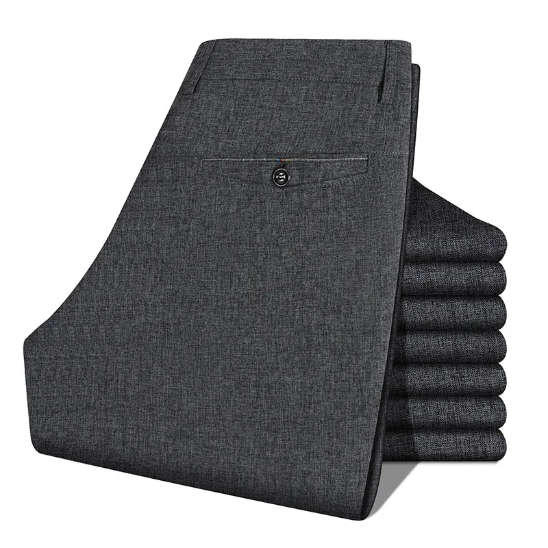 LINEN EASE - Men's Office Straight Pants - Elastic Waist, Wrinkle Resistant, 4 Colors