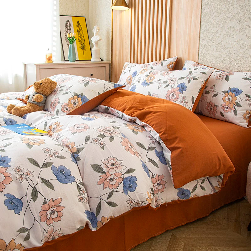 BLOOM & REST - Flower Printed Duvet Cover - Washed Cotton, Without Pillowcase