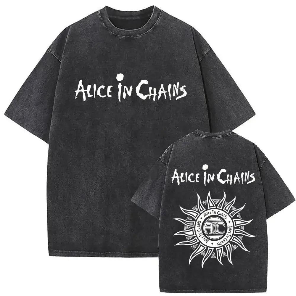 New in Top & Tees Men's T-Shirt Camisetas Rock Band Alice in Chains Dirt Washed Vintage Short Sleeved Round Neck Y2k T-shirt