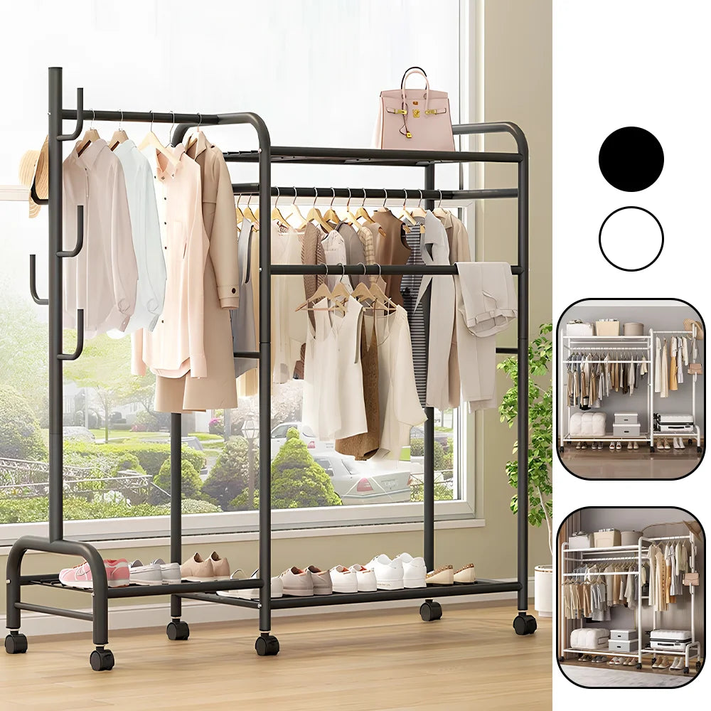 Heavy Duty Clothes Rack – Double Rod & 3 Shelves