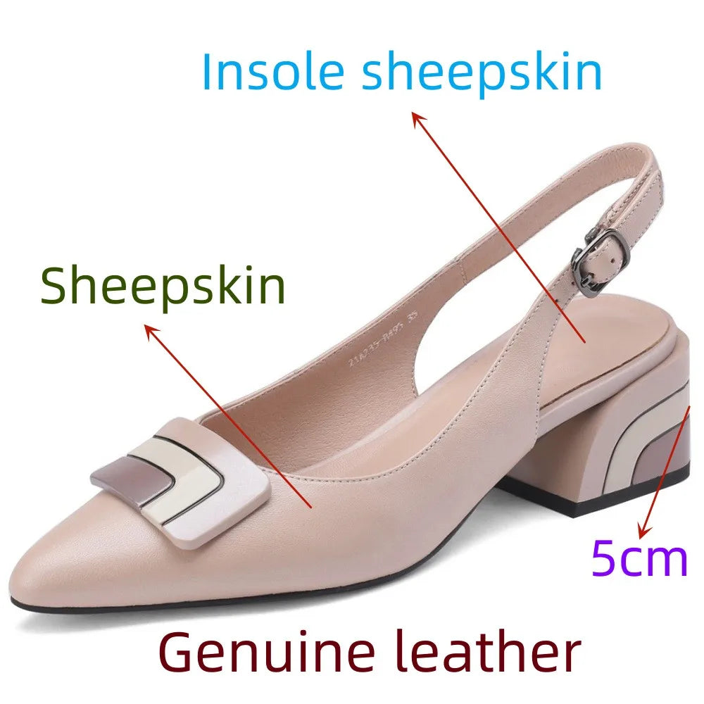 【JOCHEBED HU】Summer Genuine Leather Chunky Sandals Sexy Women High Heels Shoes New Brand Party Designer Slingback Pumps 33-46