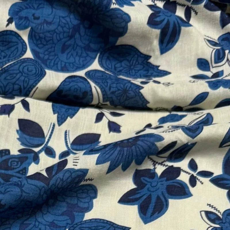 PORCELAIN PRINT COTTON LINEN FABRIC - 145cm Wide, 130g/m - Craft & Stitch
